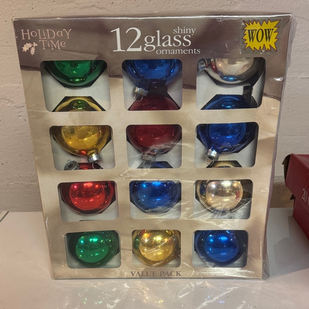 Vintage Holiday Time Shiny Glass Ornaments Set of 12
